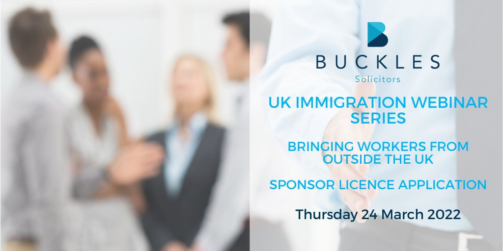 We hope you can join Immigration Consultants Emre Vurgun and Sarah Marangoni on 24 March at 10am for the first of our UK #Immigration webinar series – Bringing workers from outside the UK, which will focus on #Sponsor Licence Applications. #emplaw
buckles-law.co.uk/services-for-b…