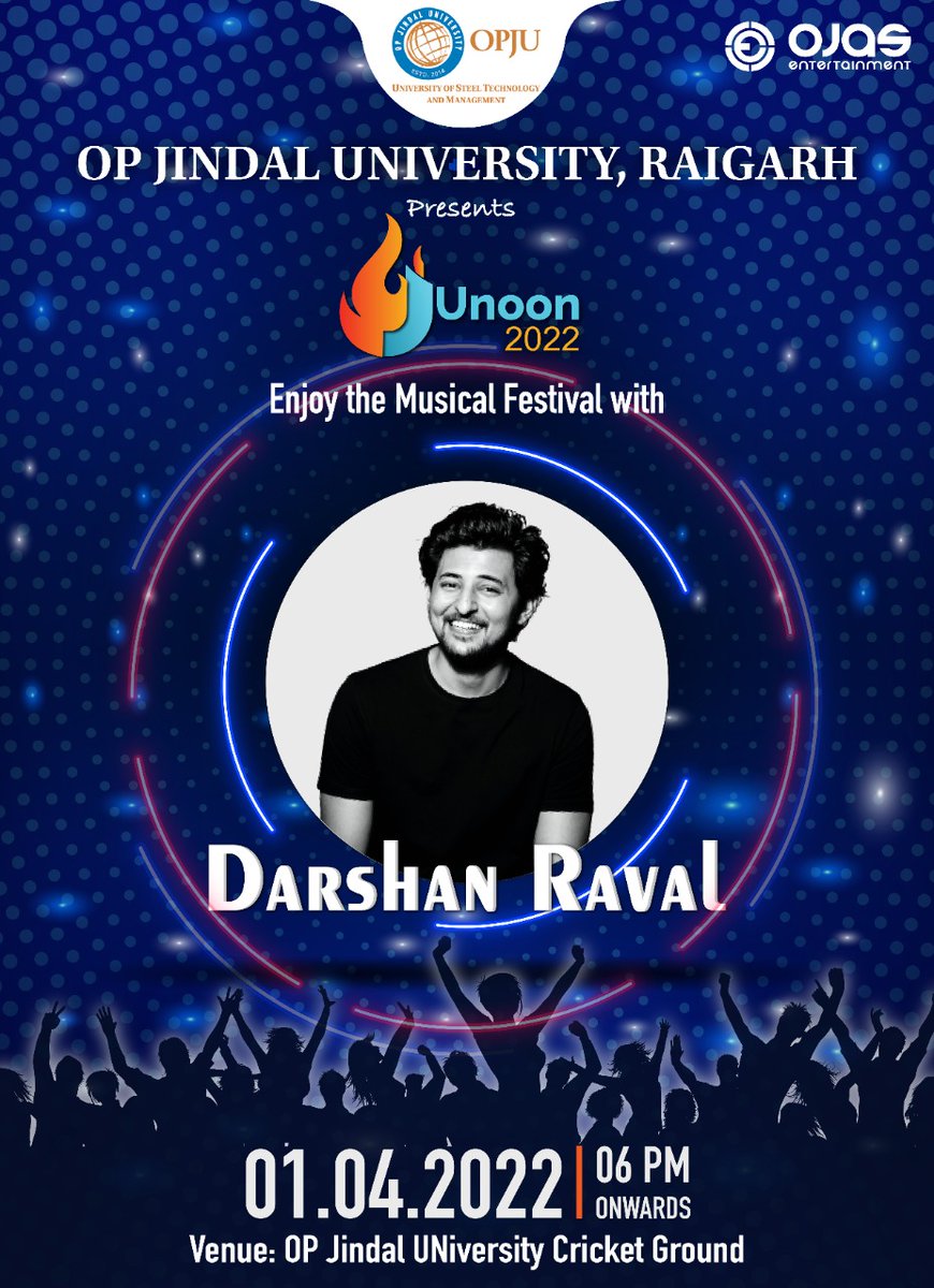 OPJUniversity's tweet photo. JUnoon brings to you a night of soulful music with one of the best playback singers of Bollywood, whose melodies have left us in awe time&amp;again! Witness the exceptional #Darshanraval LIVE on 1stApril, 8:00PM at OPJUCampus.
Huge shoutout to OjasEntertainment for making this happen https://t.co/sGtXH8qBBR