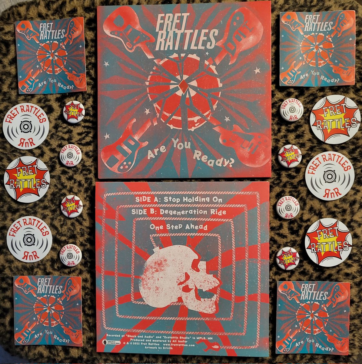 We have received everything for our "Are You Ready?" EP with bonus button/sticker pack! We will be shipping these out before the 4/8 release date. Any orders through 3/31 will still get the button/sticker pack and entry into our bonus drawing.

Order here:
fretrattles.bandcamp.com/album/are-you-…
