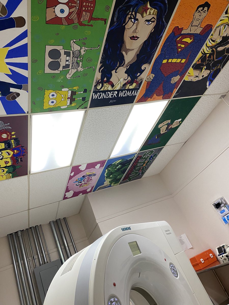 Toured Dimmitt regional with John this afternoon. Loved original art ceiling panels in ct suite. All painted by staff.