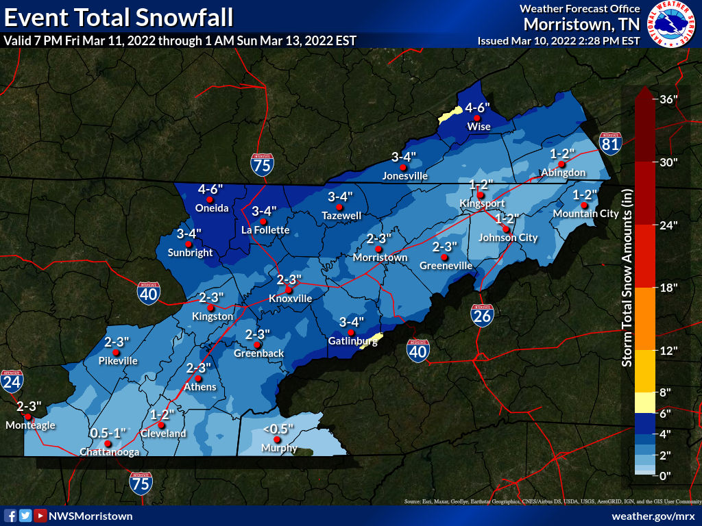 NWS Morristown on Twitter "Here is an updated snowfall total map