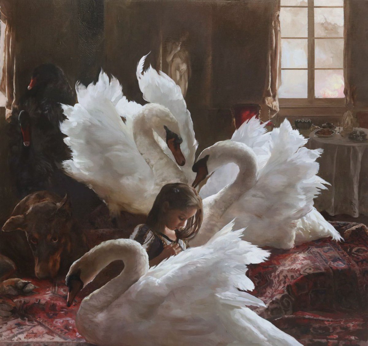 glorcagarcia's tweet photo. “Sofía y sus cisnes” (2022). Oil on canvas 128cm x 132cm. #art #arte #Oil #NFTCollection #nft #contemporarypainting #ContemporaryArt #artist #swans #artcollectors #collector https://t.co/TFB84PnDaV