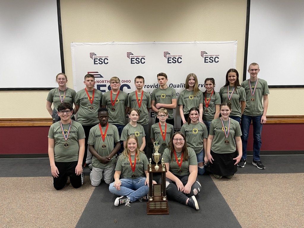 Congratulations to the Pettisville junior high quiz team, who won both the JV and Varsity divisions of the Fulton County Quiz Tournament today. Great job, Nerd Herd! @phsnerdherd