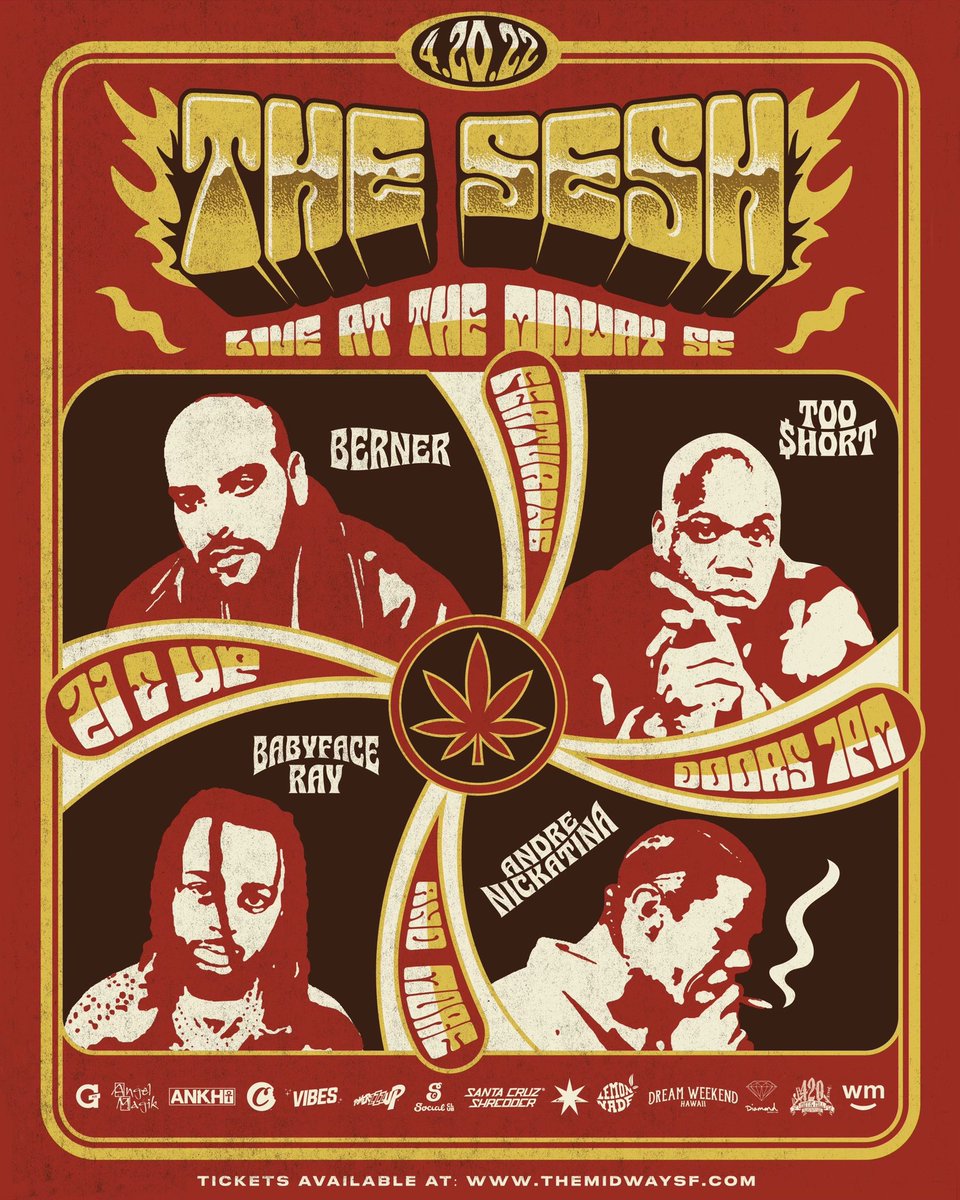 420!! The SESH with me @berner415 @babyfaceray @andrenickatina & More @Themidwaysf in SF!! Tix On-Sale Friday at 10am themidwaysf.com