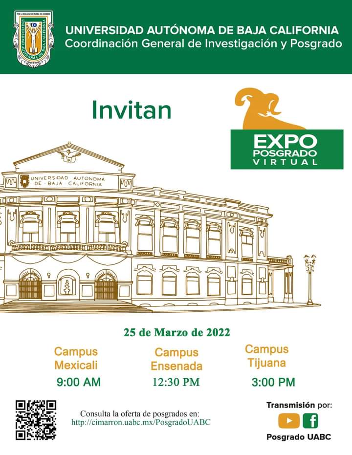 PosgradoUabc's tweet photo. Expoposgrado Virtual UABC 2022
Conoce la oferta educativa de Posgrado
 
Este 25 de marzo sigue las transmisiones en vivo a través de Youtube y Facebook. En #PosgradoUABC, dónde se presentará la oferta educativa de posgrado. https://t.co/jH8tJXX06U