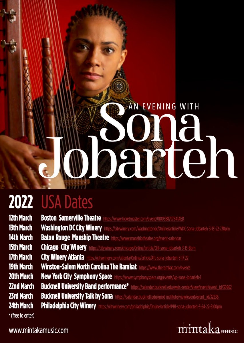 SonaJobarteh's tweet photo. I start my US tour this coming Saturday and cannot wait to see you all after so long! Please see a full list of dates, cities and links to buy tickets. Looking forward to seeing you very soon! https://t.co/GwudMxdiWZ