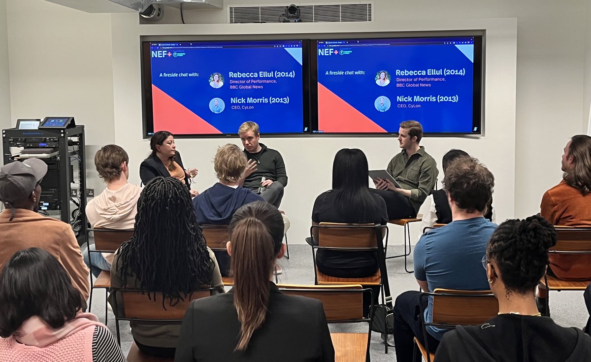 nef_plus's tweet photo. Our current cohort and alumni are here at NEF+ Inspiration Evening, ft. NEF+ 14’s @rebeccaellul (Director of Performance, @BBCNews) and 2013’s @NickEMorris (CEO, @CyLonLab)!

Lots of wisdom exchanged around growing your network and creating meaningful relationships 💡✨ https://t.co/xLp50Zw3id