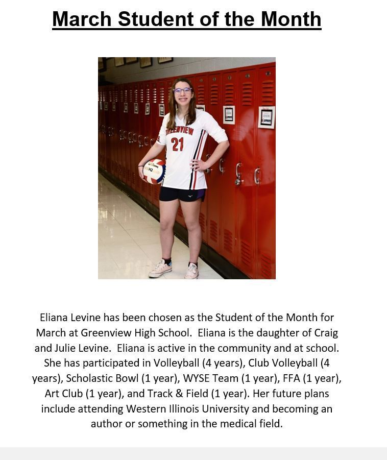 Congratulations to Eliana Levine, our March Student of the Month!