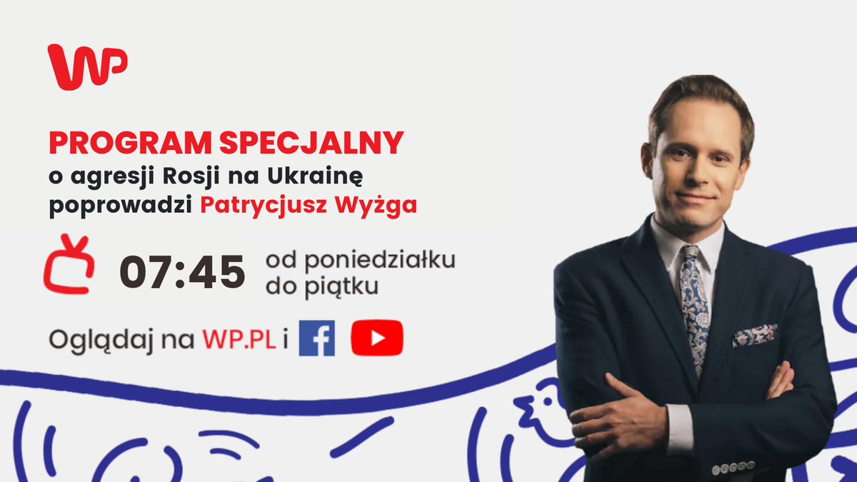 wirtualnapolska's tweet photo. PROGRAM SPECJALNY
⌚7:45⌚
📍 @patrycjuszwyzga

Goście:
📍 @LeszekMiller europoseł, były premier,
📍 @m_m_piotrowski, analityk @PISM_Poland,
📍 @SobczynskiJacek, Grupa Centrum,
📍 @P_W_Kuczynski, analityk @DI_Xelion https://t.co/2M03wd2I4q