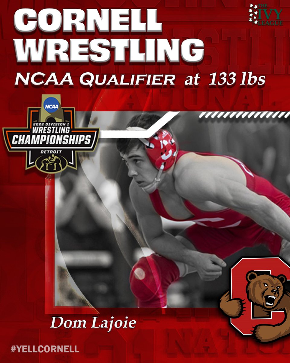 "You can't control what happens in the future, but what you do today will determine your future."  Dom LaJoie

A 3x Michigan champ, Dom hasn't yet wrestled in his home state in college. 

Dom -

Went over 40 career wins @ EIWAs 

Has qualified for NCAAs @ 125 &amp; 133 

#YellCornell
