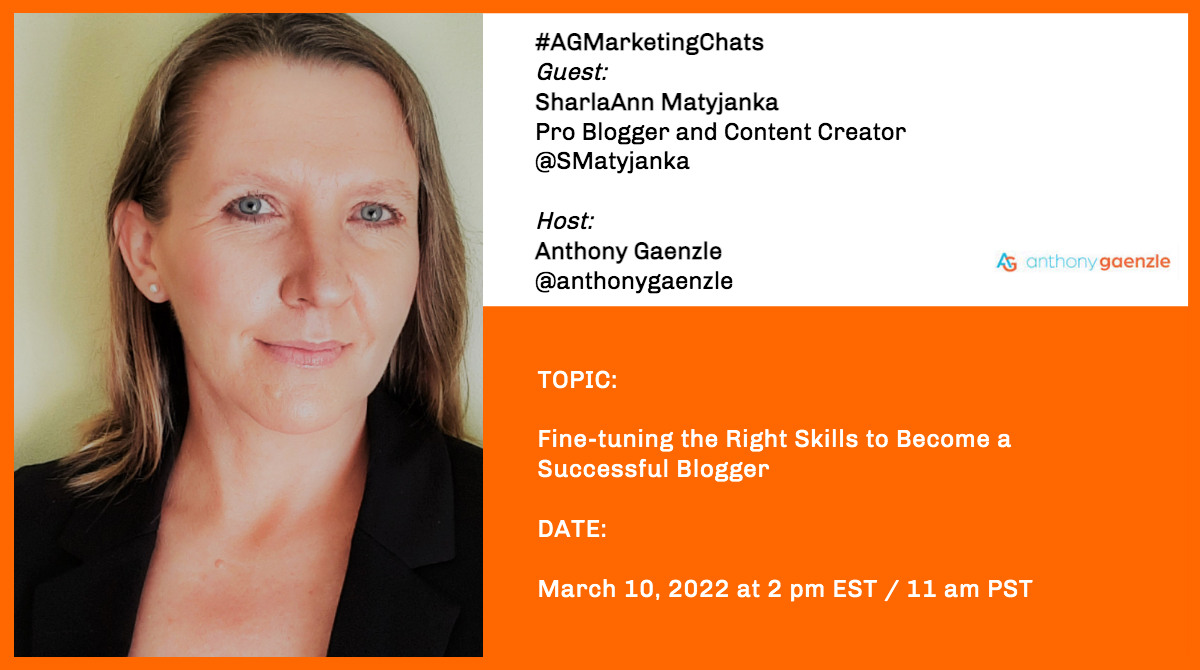 AnthonyGaenzle's tweet photo. Great chat, everyone! Thank you to all who attended, and a special thanks to @SMatyjanka for some top-notch #blogging advice! #AGMarketingChats https://t.co/ovIvOQmj2h