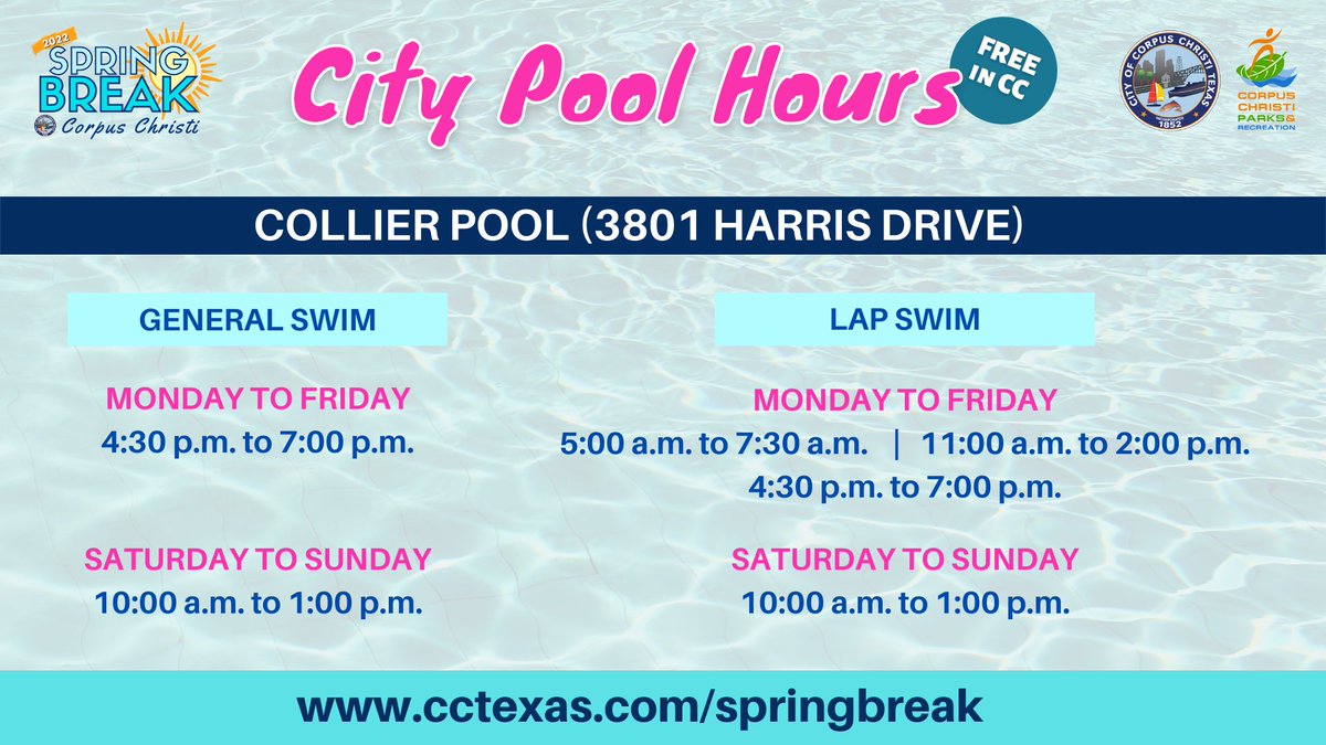 cityofcc's tweet photo. Looking to make a splash this Spring Break? Check out our two year-round pools, the Corpus Christi Natatorium and Collier Pool. Learn more at https://t.co/IE1JgguDG4. 
#SpringBreakCC #CCpools #CorpusChristi #GulfCoastCapital https://t.co/DlthRWPAKG