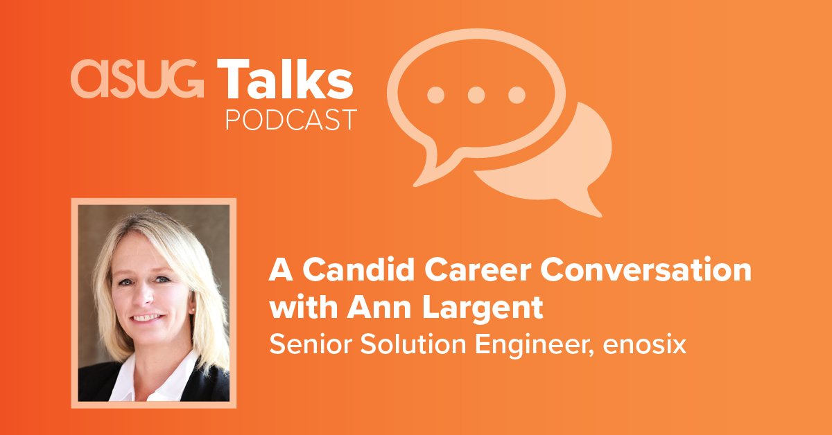 ASUG365's tweet photo. ASUG debuted its podcast series #ASUGTalks. Our first episode, a Candid Career Conversation, features host Jim Lichtenwalter chatting with Ann Largent about her career in the SAP ecosystem. Tune in every other Thursday on https://t.co/dk9jg4ZHEy, Spotify, and Apple Podcasts. https://t.co/wOA44hJKat