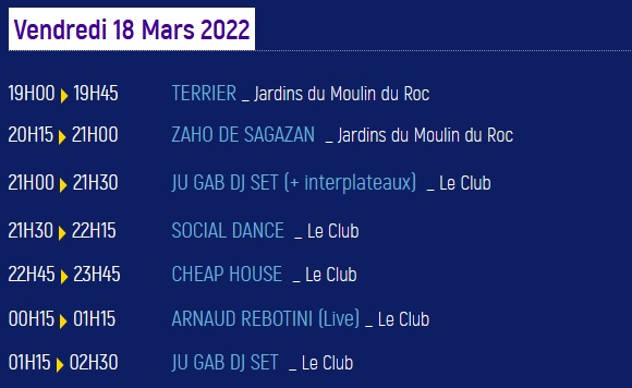 Festival <a href="/NouvellesScnesN/">Festival_Nouvelles_Scènes_Niort</a> #Niort : Voici le programme de ce vendredi 18 mars 🎶

Plus d'infos ici ➡ sortiraniort.fr/evenements/fes…
