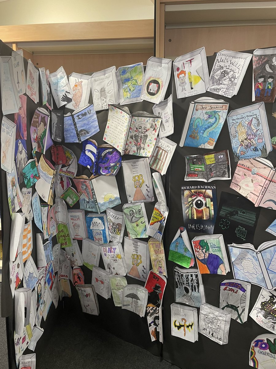 MsArk_English's tweet photo. Our lovey books covers designed by students in celebration of #WorldBookDay @EastburySchool https://t.co/cidoJrJEkq