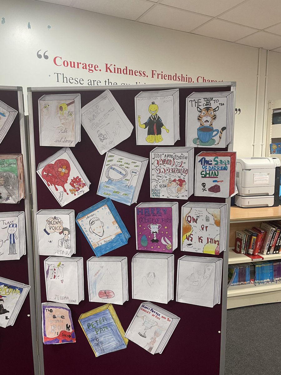 MsArk_English's tweet photo. Our lovey books covers designed by students in celebration of #WorldBookDay @EastburySchool https://t.co/cidoJrJEkq