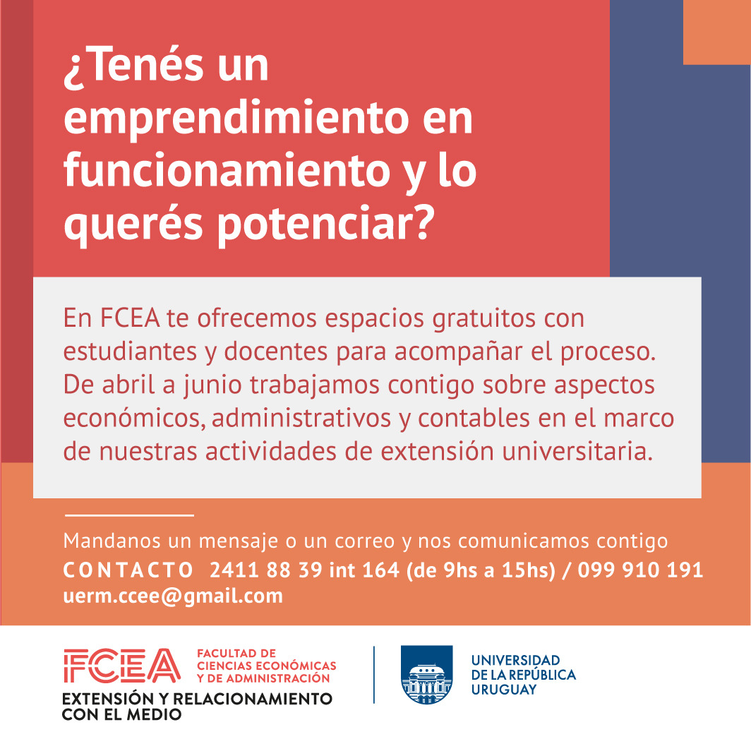 La @FCEA inicia las actividades de extensión con pequeños emprendimientos productivos que estén en funcionamiento y quieran recibir acompañamiento en temáticas administrativas y contables. 

Se trata de una asistencia totalmente gratuita para el emprendimiento.