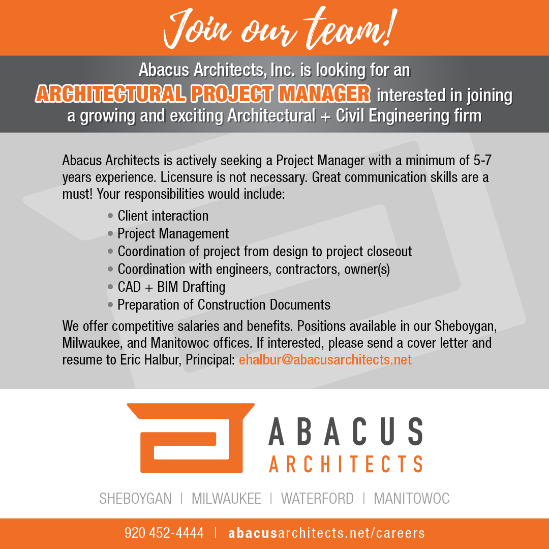 AbacusMke's tweet photo. We're #hiring! @AbacusMke has open positions in our Sheboygan, Milwaukee + Manitowoc offices. Head to our site to read more: https://t.co/DXNx9Mnprs
#relationalarchitecture #wisconsinarchitect #wisconsincivilengineer https://t.co/EPC9RtY4k3