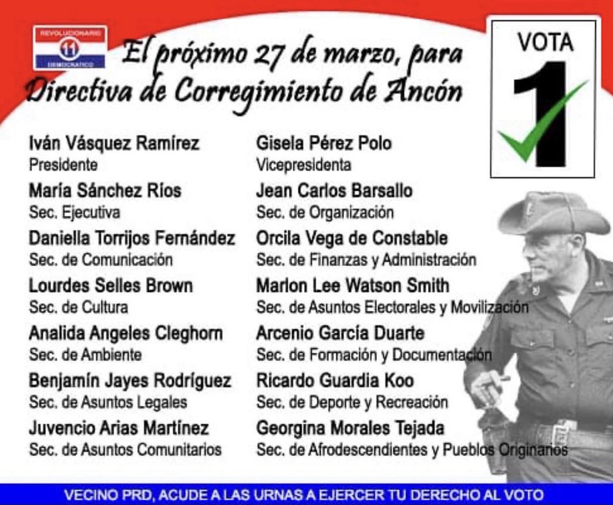 Esta es nuestra propuesta para Directiva PRD del corregimiento de Ancón.
El próximo 27 de marzo, acude a las urnas y danos el voto de confianza, marcando la casilla #1!