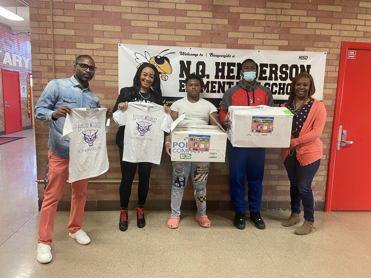 Thank you Principal Franklin <a href="/AlvenusFranklin/">Alvenus Franklin</a> for allowing us to gift our neighboring elementary <a href="/NATQHENDERSON/">Nat Q. Henderson Elementary</a> with “Future Wildcat” shirts! We are excited to plant the seed early for our future Phillis Wheatley High School scholars!
