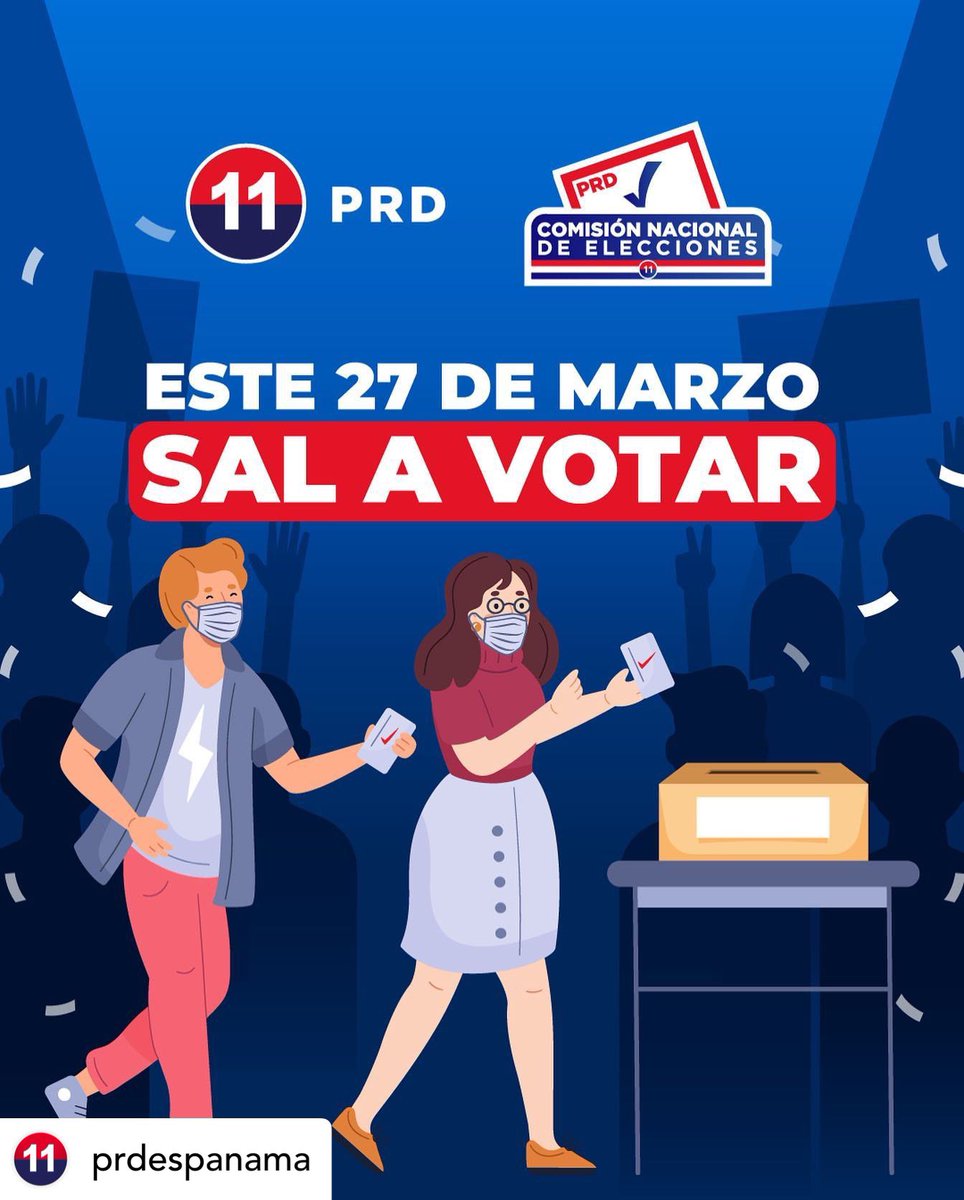 #repost de <a href="/prdespanama/">PRD Panamá</a> 
Este 27 de marzo sal a votar 🗳 por los 4 cargos de elección interna del <a href="/prdespanama/">PRD Panamá</a>.
