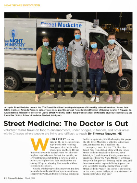 LoyolaCCGH's tweet photo. Wonderful to see the good work of @tnguyenpatel and @LoyolaStreetMed featured in this month's Chicago Medicine magazine: https://t.co/S3dYtu4xvI https://t.co/r6Z5IgfC5R