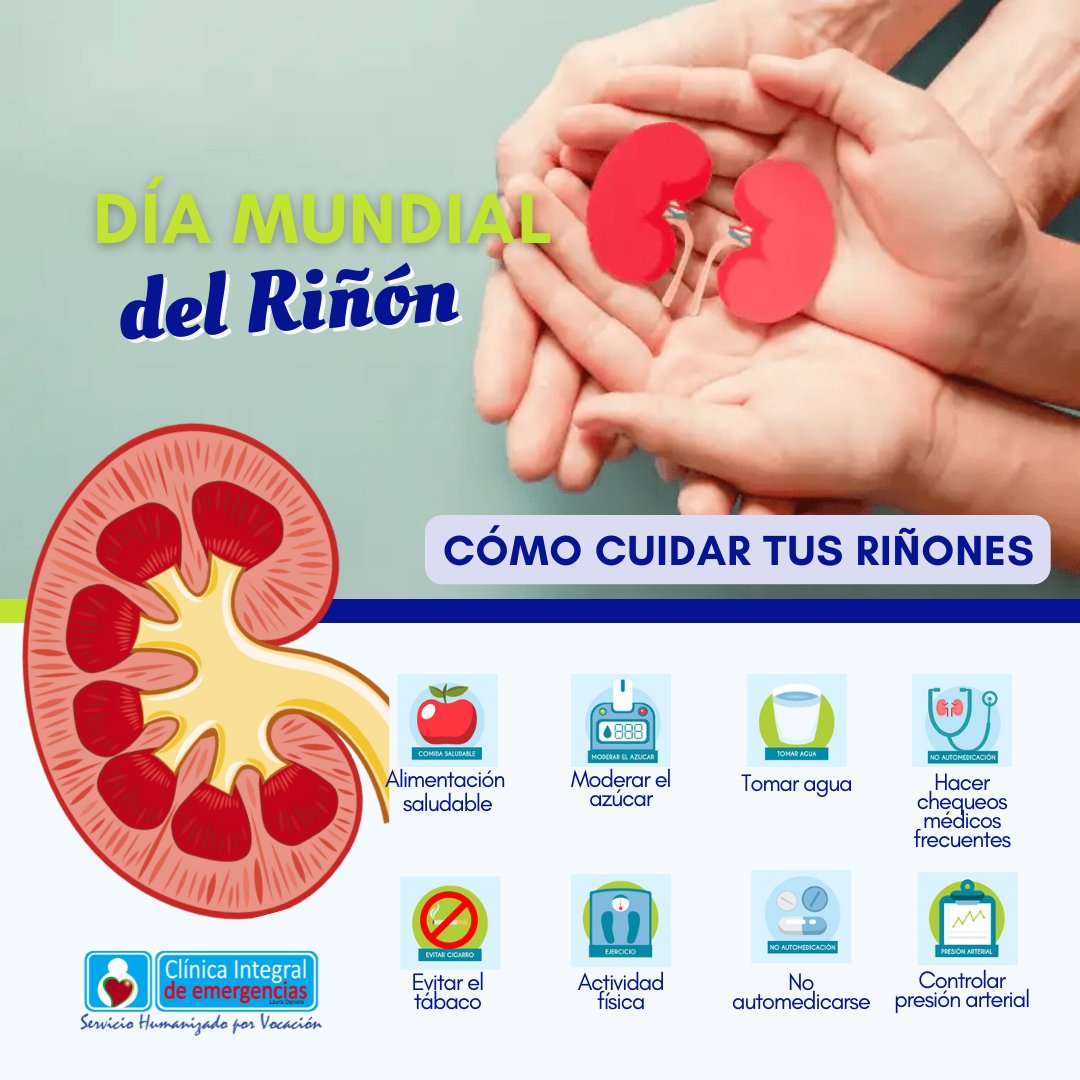 CIEValledupar's tweet photo. Día Mundial del Riñón
Cuida tu salud 🩺
Los hábitos saludables previenen las enfermedades renales.

#ClínicaIntegralDeEmergencias ➡️ #NosTransformamos #OrganizacionHumanaIntegral
#OHI https://t.co/QLmTJQ8LDe