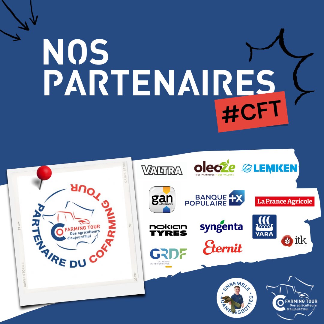 #CoFarming (@co_farming) on Twitter photo 🤩 Et on repart sur les routes de France cette année et c'est grâce à nos partenaires qui nous soutiennent ! 🙏 Un grand merci à eux <a href="/ValtraGlobal/">Valtra</a> <a href="/Gan_Assurances/">Gan Assurances</a> <a href="/NokianTyresNA/">Nokian Tyres, North America</a> <a href="/GRDF/">GRDF</a> <a href="/Oleomarket/">OleoZE & Feedmarket</a> <a href="/BanquePopulaire/">Banque Populaire</a> <a href="/SyngentaFrance/">SyngentaFrance</a> <a href="/lemkenfrance/">LEMKEN France</a> <a href="/FranceAgricole/">La France Agricole</a> <a href="/YARA_france/">Yara France</a> 🤩 Et on repart sur les routes de France cette année et c'est grâce à nos partenaires qui nous soutiennent ! 🙏 Un grand merci à eux <a href="/ValtraGlobal/">Valtra</a> <a href="/Gan_Assurances/">Gan Assurances</a> <a href="/NokianTyresNA/">Nokian Tyres, North America</a> <a href="/GRDF/">GRDF</a> <a href="/Oleomarket/">OleoZE & Feedmarket</a> <a href="/BanquePopulaire/">Banque Populaire</a> <a href="/SyngentaFrance/">SyngentaFrance</a> <a href="/lemkenfrance/">LEMKEN France</a> <a href="/FranceAgricole/">La France Agricole</a> <a href="/YARA_france/">Yara France</a>