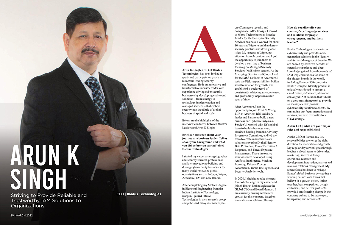 worlds_leaders's tweet photo. Arun K. Singh, CEO and Board Member of @ILANTUS_Tech, featured in our latest edition, "World's #Inspiring #CEOs to Follow in 2022".
Digital Link: https://t.co/fEyyxsUBNX
#ArunKSingh #IlantusTechnologies #ceo #leadership #entrepreneur #CybersecurityLeader #Innovation https://t.co/dfPCASCQqW