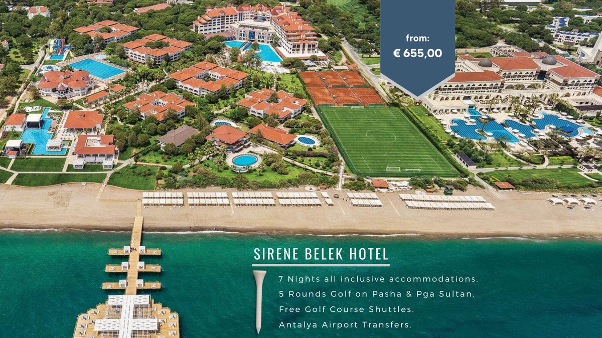 7 nights all inclusive accommodations at Sirene Belek Hotel and 5 rounds of golf on Pasha and Pga Sultan golf courses, all transfers from € 655 per person.

#golfholiday #golfholidays #golfingholiday
#golfpackage #golfpackages #golfdeals 
golfturkey.com/turkey-golf-pa…