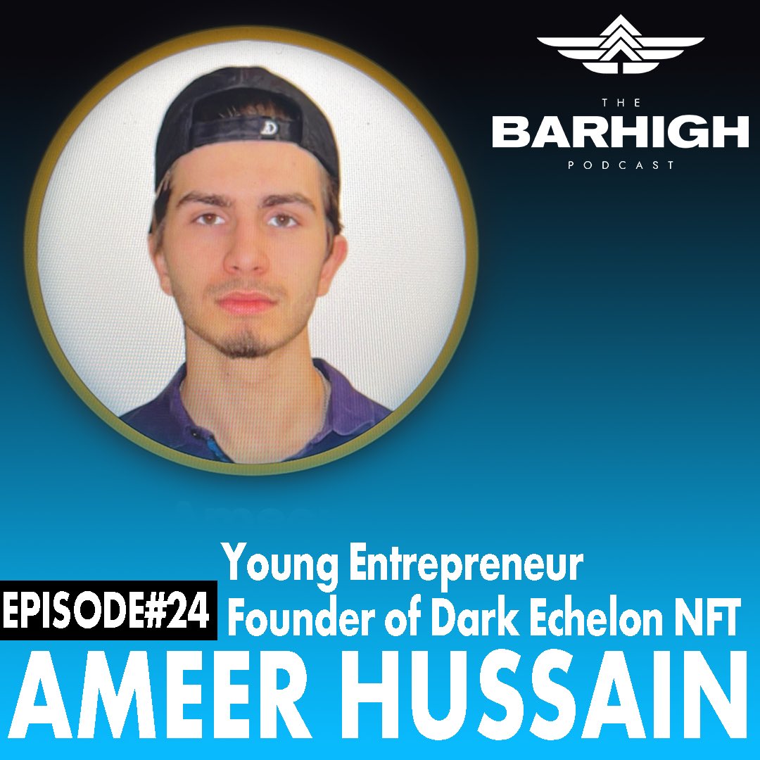 BarHighPodcast's tweet photo. Ep#24 with my dude @ameerhussain the founder of @DarkEchelonNFT In our convo we go deep into his upbringing into the business world &amp; building wealth. This guy is hella inspiring and on the path to change many lives🔥🚀 

Listen⬇️
https://t.co/MNx27EQCdY 
#nfts #nft #podcast https://t.co/4ZO9DFiW0W