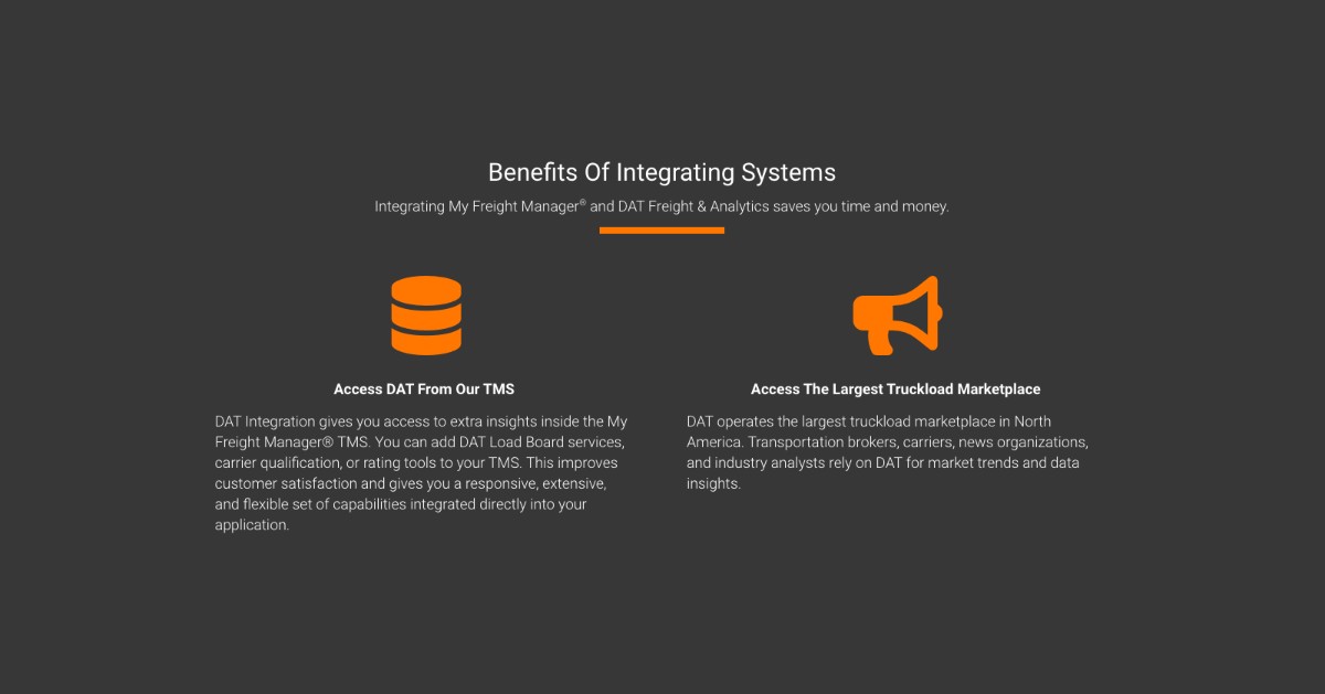 FMI_FreightMgmt's tweet image. Integrating My Freight Manager® and DAT Freight &amp;amp; Analytics saves you time and money.⁣

👉 Access DAT From Our TMS
👉 Access The Largest Truckload Marketplace

More - ow.ly/UVGl50IcVB5⁣

#freightmanager #freightanalytics #DAT #TMS #truckload #transportation