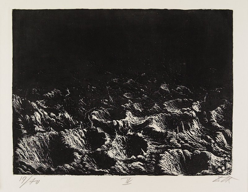 artistottodix's tweet photo. Otto Dix, Trichterfeld bei Dontrien, von Leuchtkugeln erhellt (Field of Craters near Dontrien, Illuminated by Rocket Flares), plate 4 from Der Krieg (The War), 1924 https://t.co/UAzl6qnG80 #ottodix #artsmia https://t.co/KorqavsatX