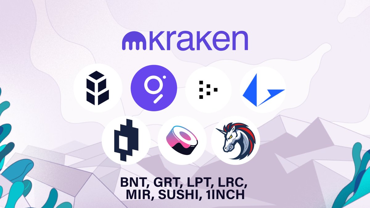 NEW tokens listed on Kraken for US, CA &amp; AUS: 

☑️ $BNT <a href="/Bancor/">Bancor</a> 
☑️ $GRT <a href="/graphprotocol/">The Graph</a> 
☑️ $LPT <a href="/LivepeerOrg/">Livepeer</a> 
☑️ $LRC <a href="/loopringorg/">Loopring💙</a> 
☑️ $MIR <a href="/mirror_protocol/">Mirror Protocol</a> 
☑️ $SUSHI @sushiswap 
☑️ #1INCH <a href="/1inch/">1inch</a> 

Trading is now LIVE: blog.kraken.com/post/13240/tra…
