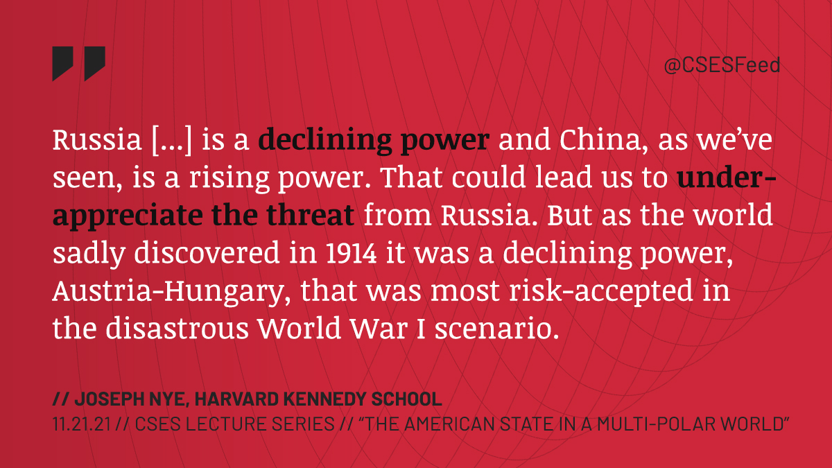 CSESfeed's tweet image. Prescient words by @Joe_Nye in his recent lecture at CSES in November.
youtube.com/watch?v=TCSneh…
#UkraineWar #AmericanStateInAMultipolarWorld