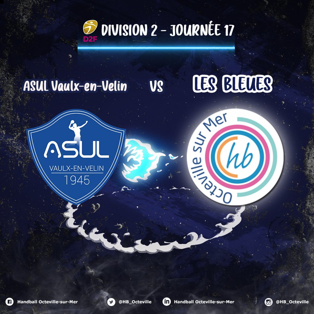 HB_Octeville's tweet photo. 👉 D2F - Journée 17 🤾♀️ #TousEnBleu
📆 12 mars⏰ 20H30 🔜
🏟 Palais des sports Jean Capiévic📍 Vaulx-en-Velin
🆚 @asulhandball ⚡ #teamHBO ⚫🔵
📲 Match retransmis en direct sur la chaîne @YouTube de l'ASUL & sur @besport 👀 👉 https://t.co/ThMKBNKON1
#D2F #J17 #TousEnBleu https://t.co/txAmtqCdn1