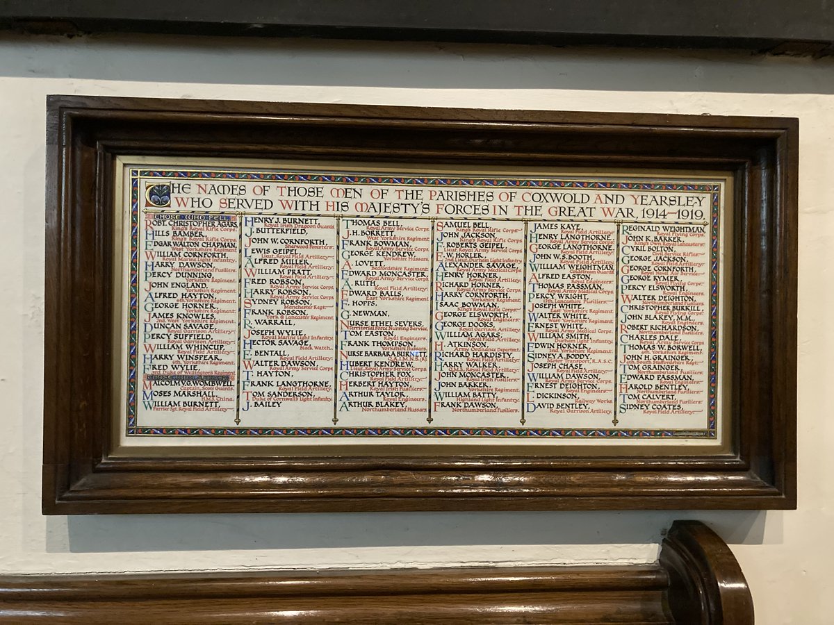 accringtonpals's tweet photo. Inside St. Michael’s Church, pleasing to see all those who served from #Coxwold and #Yearsley remembered #WW1 https://t.co/lFeiTv2Pjq