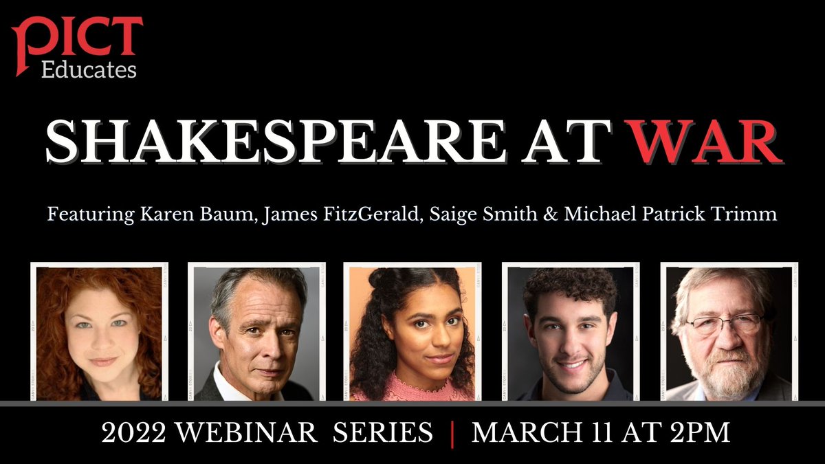 PICTTheatre's tweet photo. SHAKESPEARE AT WAR: A New PICT Webinar
Friday, March 11 | 2pm ET on YouTube

Tune in Here: https://t.co/B7kRxU6kSz https://t.co/V41XE9tH1C