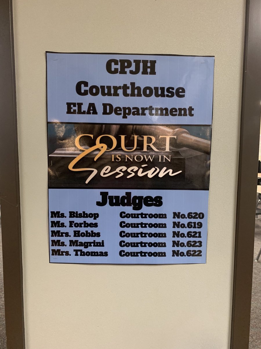 6thELACPJH's tweet photo. Court is in session for the 6th Grade Argumentative Unit! @kadat21 @jenhobbs_ela @MsForbesELA @janbishop03 @Ms_Magrini #teamtomball https://t.co/ONLHhFHf9x