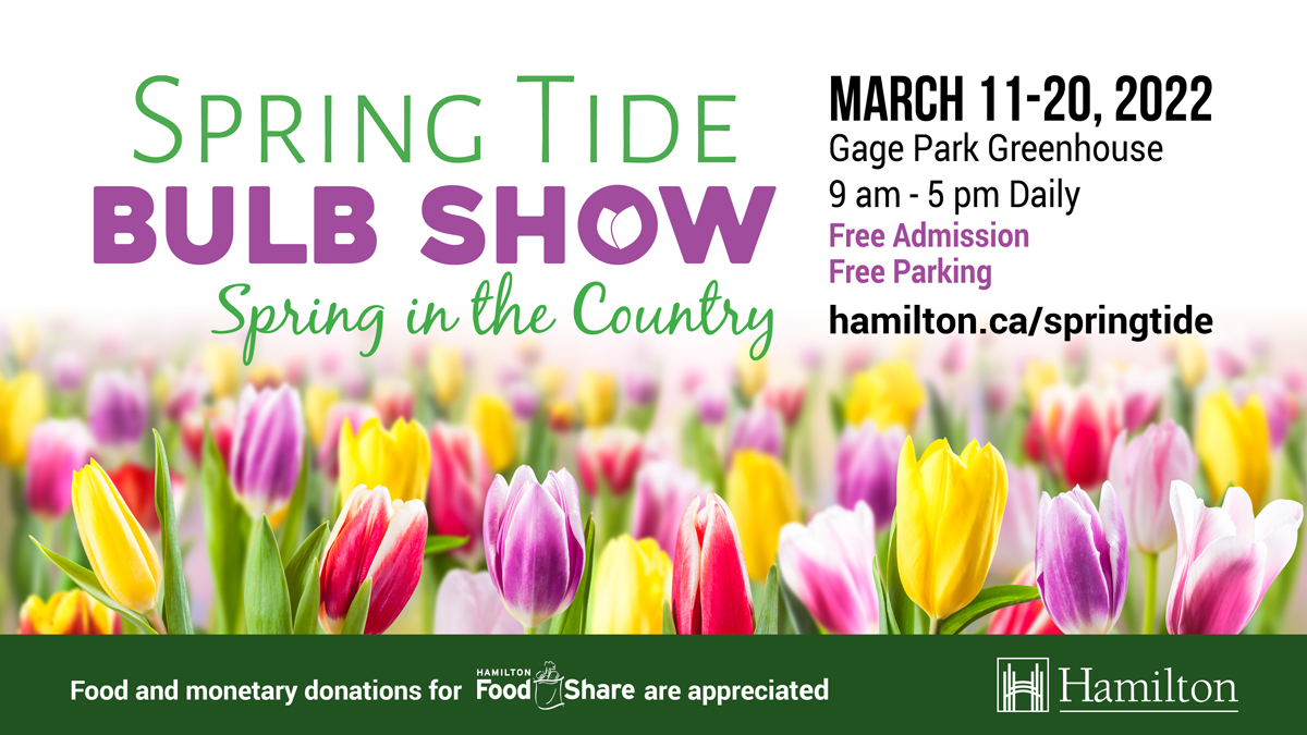 cityofhamilton's tweet photo. The Spring Tide Bulb Show kicks off this weekend! The show is open daily from 9am to 5pm. Admission and parking is free however food and monetary donations to Hamilton Food Share are encouraged. For details, visit: https://t.co/VmUuPIU5nG https://t.co/rmj4aOuPfG