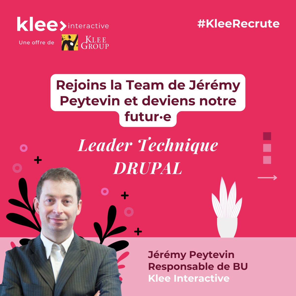 Klee_Group's tweet photo. [#JOBALERT 🔔]​
​
Leader technique #Drupal pour #KleeInteractive​

💻 Télétravail partiel possible.​
🚗 Poste ouvert à tous nos sites en France.​

👉  Clique ici pour en savoir plus : https://t.co/vsaTlokKOT​

#KleeRecrute https://t.co/G9nKyQxawD
