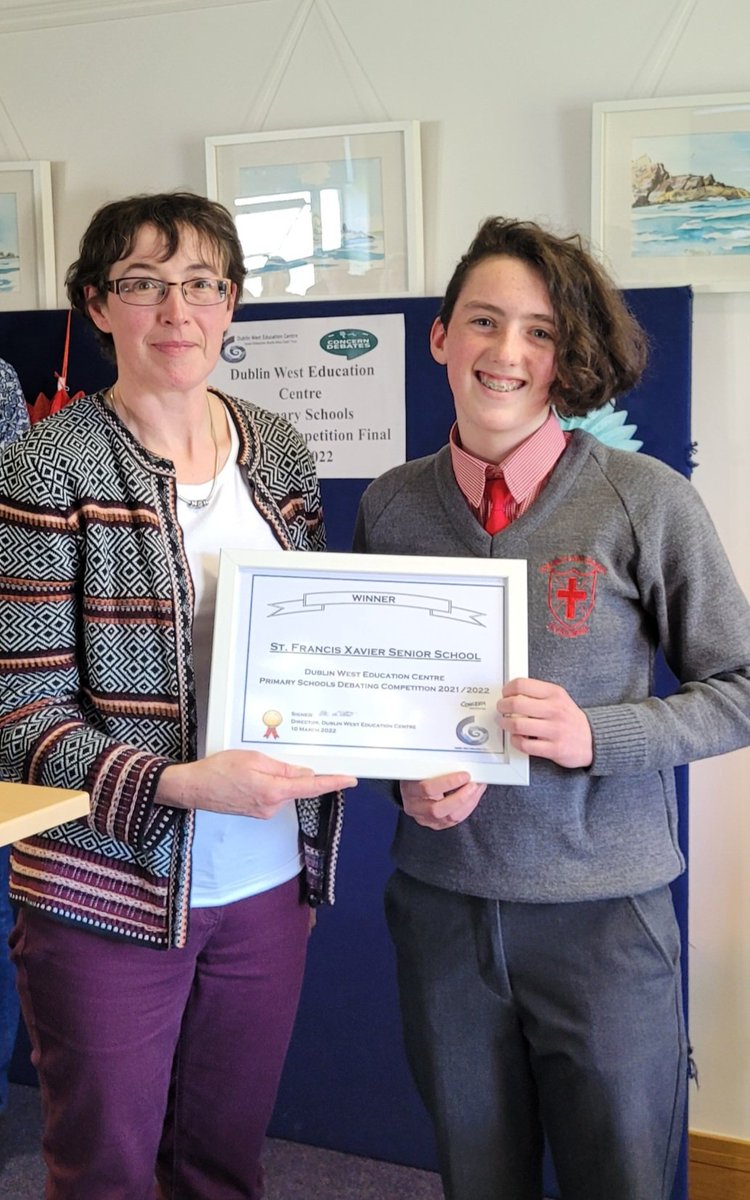 AdrienneDarby's tweet photo. Wow! Congratulations to #stfrancisxavierseniorschool on becoming Dublin Primary School Debating Champions 2021/22!! Well done to our worthy opponents @ColmcilleSns  Many thanks to @DublinWestEC and @ConcernDebates for giving young people this truly wonderful opportunity  @sfxnspa https://t.co/lnK7a3ahHM