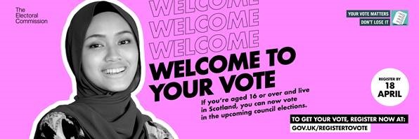 EACequalities's tweet photo. Today is #WelcomeToYourVoteDay!
If you’re 16 or over and resident in Scotland you can vote in the council elections on 5 May, regardless of where you were born. @EastAyrshire @VibrantEAC
Register now at https://t.co/RdD0OfuL93. #NewScotsVote https://t.co/eUtXcF0Sm0