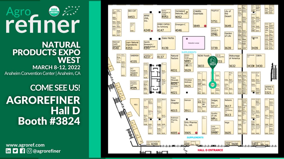 AgroRefiner's tweet photo. AgroRefiner is at @NatProdExpo West 2022 in Anaheim! Come see us at Booth #3824 for info about our product from start to finish, from processing &amp; production, to our lineup of organic hemp extracts.
.
.
.
.
.
#AgroRefiner #returntoanaheim #cbd #organic #hempextracts #entrepreneur https://t.co/TUUWdN60ct