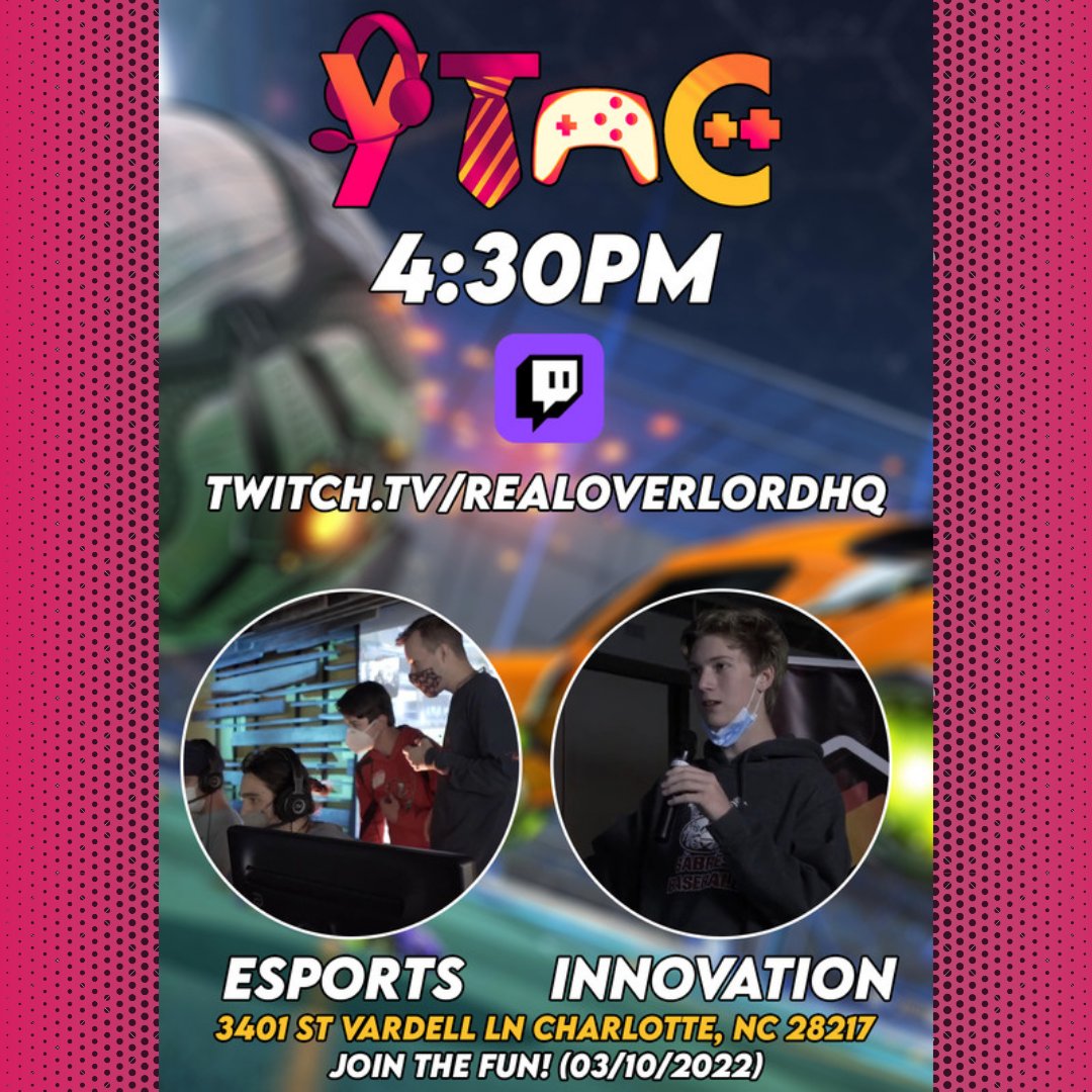 Join us TODAY at 4:30pm for a Rocket League competition and to hear YTAC's young entrepreneurs share their mind blowing concepts! 

You can join us in person or watch our stream on Twitch at twitch.tv/realoverlordhq