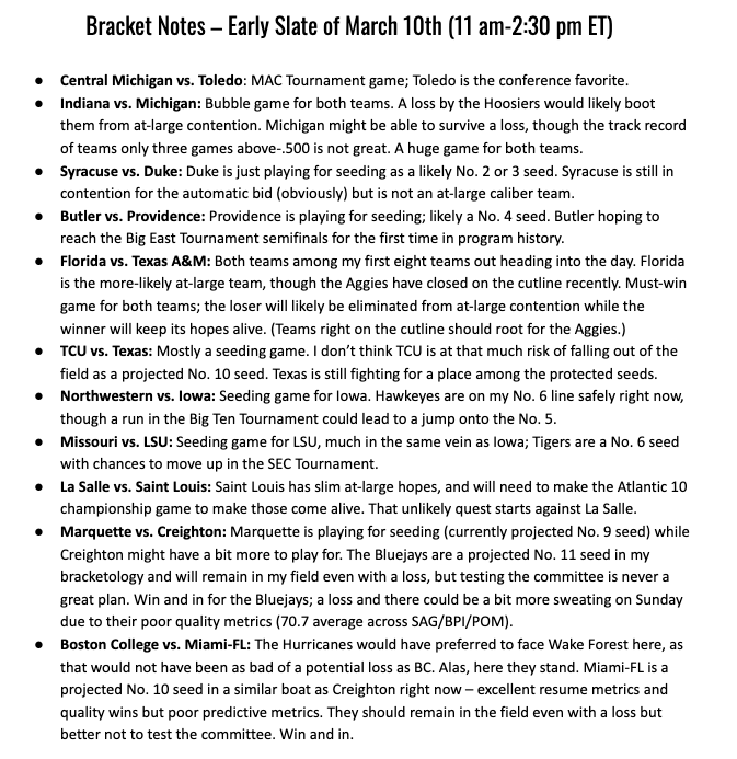 Lukas Harkins on Twitter "Bracketology Hub for March 10th Projected