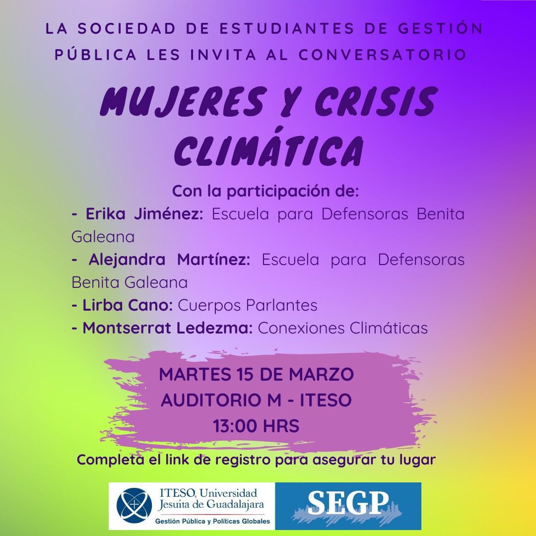 No podremos enfrentar la crisis climática si no ponemos en el centro la igualdad de género. 

¡Acompáñanos a dialogar sobre el tema! 💚💜

Regístrate aquí: docs.google.com/forms/d/e/1FAI…