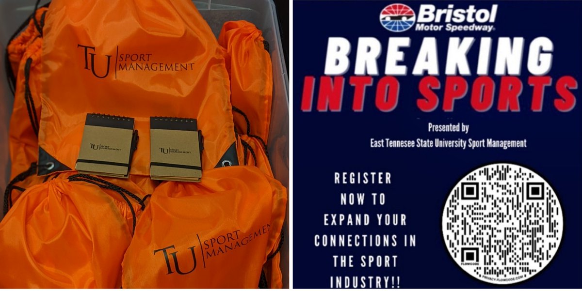 Tusculum University Sport Management swag bags are packed and ready to go for the Breaking Into Sports event at Bristol Motor Speedway! Stop by tonight and talk with Dr. Nick Davidson and Tim Wilson about the TU Sport Management graduate program. #WeArePioneers #TUSportManagement https://t.co/ejl8PMDmaq