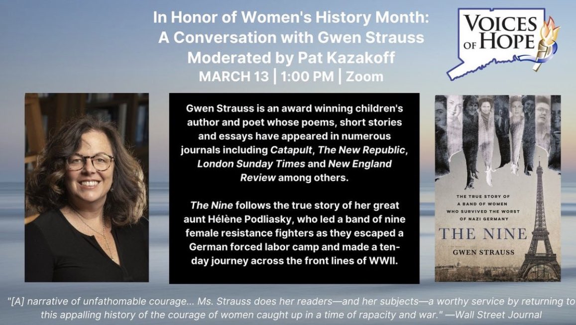 In honor of Women's History month, join us March 13th at 1pm via Zoom in a conversation with Gwen Strauss about her book The Nine.

Register here:
lnkd.in/ePH9MUCu