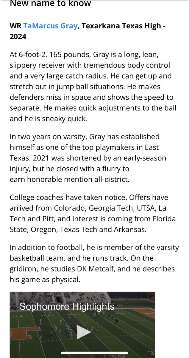 Texarkana Texas High 2024 WR Tamarcus Gray is generating some major buzz out in East Texas

<a href="/tamarcus_gray/">Tamarcus Gray</a> | @TexasTexarkana